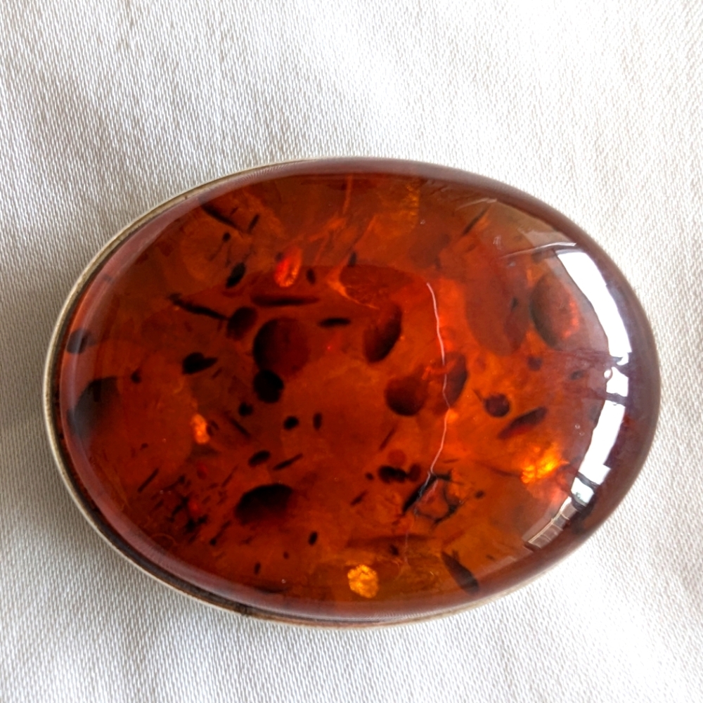 Amber & Sterlibg Silver Brooch & Earrings